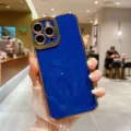 stylish blue electroplated protective case for iphone with golden edge details - Blue / iphone13
