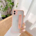 Silky skin-feel wristband protective phone case compatible with iPhone, detail view. - Light Pink / IP12 mini