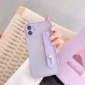 Purple frosted silicone phone case with strap and stand for iPhone, full camera protection. - Soft Purple / IP12 mini
