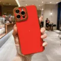 Red electroplated phone case with camera lens protector for iPhone, stylish glossy finish. - Orange / iphone13