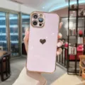 Luxe gegalvaniseerde roze telefoonhoesje met hartontwerp compatibel met iPhone 16 15 14 13 Pro Max - Lichtpaars