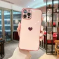 Close-up detail of the electroplated heart soft phone case, showcasing smooth edges and back design. - For iPhone XR / Champagne Gold
