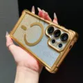Coque de téléphone à paillettes dégradées de luxe avec coins galvanisés pour Samsung. - Or Titane / Samsung S26 ULTRA