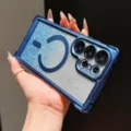 Coque Samsung Ultra, dégradé bleu pailleté avec cadre galvanisé et support magnétique. - Bleu Titane / Samsung S26 Ultra