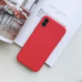 Detailed view of the red liquid silicone phone case, soft touch and precise cutouts for daily use. - Red / iPhone 7/8