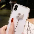 Transparent rhinestone swan phone case with beaded lanyard compatible with iPhone models, chic. - iPhone 7 Plus/8 Plus / Swan Design with Crystal Lanyard