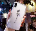 Clear rhinestone phone case with bow and strap for iPhone, shockproof cover. - iPhone 7/8 / Single Bowknot with Rhinestone Lanyard