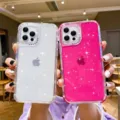 Glitter clear phone case for iPhone 16 Pro Max, sparkling liquid pink and silver bling cover. - iPhone 7/8 / Red