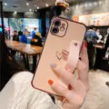 Plated heart phone case with wrist strap for iphone, elegant protective cover accessory. - Compatible Model:iPhone 13 mini / Orange