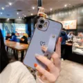 Electroplated heart phone case with wrist strap stand, compatible with Apple iPhone models. - Compatible Model:iPhone 13 mini / Blue