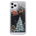 Funda de telefono con purpurina liquida de Navidad con Santa Claus y arbol para iPhone. - Navidad Arena Movediza / iPhone 11 / Negro