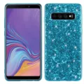 Glitter bling phone case detail, sparkling blue sequin back and electroplated bumper frame. - iPhone 11 / Blue