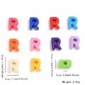 Perles alphabet acrylique grand trou colorées accessoires fabrication de bijoux DIY - Style Lettre R (YKL0226-18) / 10 Pièces/Paquet / Multicolore Mixte
