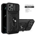 Funda Protectora Robusta con Tapa de Cámara Anillo Soporte para iPhone 14 Pro Max - iPhone 17 / Negro