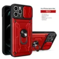 Funda roja con soporte de anillo, cubierta de cámara y tarjetero para iPhone 14 Pro Max. - iPhone 17 / Rojo
