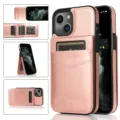 Roze lederen portemonnee telefoonhoesje voor iPhone met kaartsleuven en standfunctie - iPhone17 / Roségoud