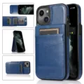 Blauwe lederen flip wallet telefoonhoesje met kaartsleuven en standaard voor de iPhone. - iPhone17 / Blauw