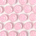 Pink acrylic transparent smiley face beads, cute flat round charms for DIY jewelry making. - Pink