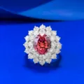 Magnifique bague ovale avec pierre padparadscha et double halo de zircone bien étincelant. - Taille 5 / Orange Rosâtre Padparadscha