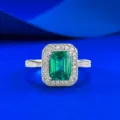 S925 zilveren smaragd geslepen groene edelsteen ring vintage halo ring stijlvol sieraad - Maat 5 / Rechthoekige Tsavoriet Groene Edelsteen Ring (R075) / Tsavoriet Groen