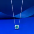 Collier pendentif halo en argent S925 7.0mm pierre Paraiba ronde mode femme elegante - Collier Paraiba(N017) / Argent 925