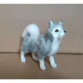 Simulation fluffy husky dog toy detail close up, cute grey white plush animal desktop ornament. - Husky / S