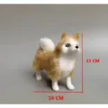 Detailed view of simulation plush dog toy, cute brown and white puppy model, 16cm length. - Yellow White / S
