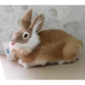 Realistic simulation plush rabbit toy cute animal ornament for home decor photography props. - Light Yellow