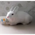 Realistic white plush rabbit figurine simulation animal toy home decor photography prop. - White