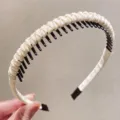 Beige Braided Headband with Teeth Non-Slip Hair Hoop for Women Daily Styling and Washing - Beige