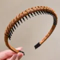 Braided hair hoop with teeth variant in brown color, anti-slip design for daily hair styling. - Coffee