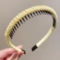 Yellow braided headband with teeth, non-slip hair hoop for daily washing and styling accessory. - Yellow