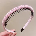 Light pink braided teeth headband for women, non-slip hair hoop for daily face washing style. - Pink