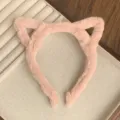 Cute pink plush cat ear headband for women, soft furry hair hoop for daily wear and washing face. - Cat Ear / Korean Pink