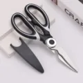 Multifunctional household kitchen scissors with protective sheath, black and white handle. - Panda Style Thickened Loose
