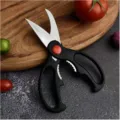 Stainless steel multi-functional kitchen scissors with ergonomic black handle and red pivot screw - Chicken Bone Scissors Loose