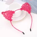 Hot pink lace cat ear headband, stylish hair hoop for women and girls, cute party hair accessory. - Lace Trim Style - Rose Red
