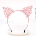 Pink lace cat ear headband, sweet fashion hair hoop for women daily wear accessory. - Lace Trim Style - Lotus Pink