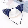 Dark blue lace cat ear headband for women fashion hair accessories sweet cute headwear - Lace Trim Style - Navy Blue