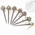 Handmade wooden hair stick vintage tassel hairpins ethnic retro hair jewelry for women styling - 1# Rhombus Mixed Color