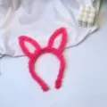 Pink fluffy rabbit ear headband cute plush hair hoop cute fashion winter face washing accessory - Rabbit Ear / Rose Red