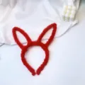 Red plush bunny ear headband, soft and fluffy, cute daily hair accessory for women. - Rabbit Ear / Red