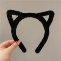 Black plush cat ear headband cute furry hair hoop for women girls daily wash face accessories - Cat Ear / Black