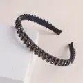Dark double row crystal beaded headband, elegant rhinestone hair hoop for women and girls. - Champagne Seed Bead - Navy Crystal