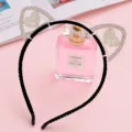 Cerchietto per capelli orecchie di gatto in velluto nero strass carino accessorio moda donna - Cuore in Strass a Doppia Fila