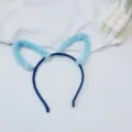 Plush cat ear headband cute fuzzy hair hoop Harajuku sweet headwear daily accessory 1pc - Light Blue Long Fur Ears (Leather Sheath Style)