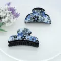 Grande pince à cheveux fleurie bleue en résine accessoire de coiffure antidérapant - Imprimé Bleu
