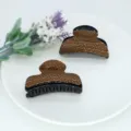 Grande pince à cheveux à pois marron en résine plastique accessoire tendance. - Marron à petits pois blancs