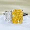 Exquisito anillo de doble piedra zirconia amarilla y blanca 8x10 en plata 925, detalle. - Amarillo / Talla 5
