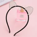 Cerchietto orecchie di gatto strass nero carino accessorio capelli moda per donne ragazze - Orecchie da Gatto in Maglia Fine
